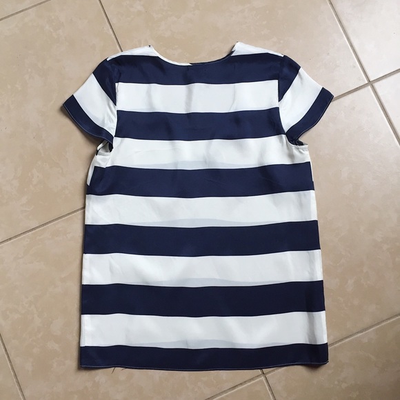 SOLD J Crew • 100% silk navy striped popover top - Picture 6 of 6